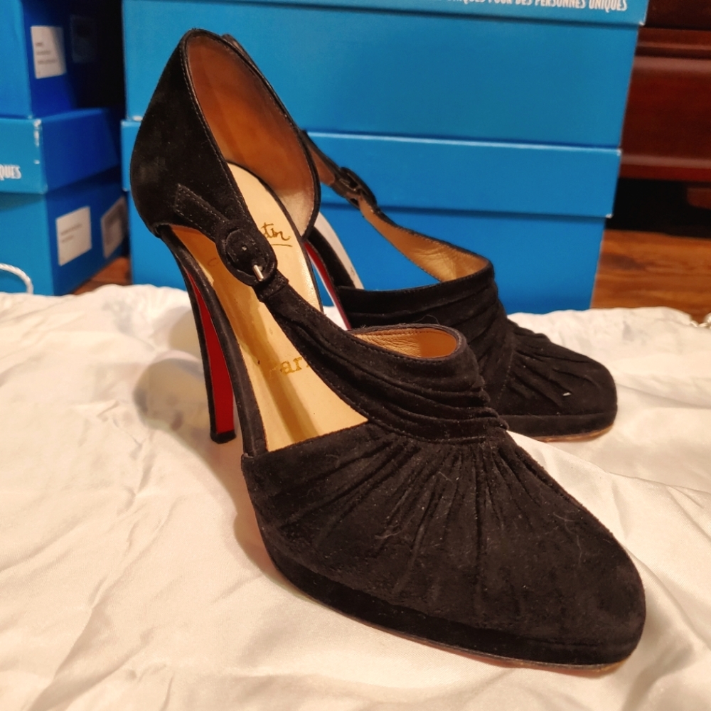 Christian Louboutin** Black Suede Drapiday 120 Heels